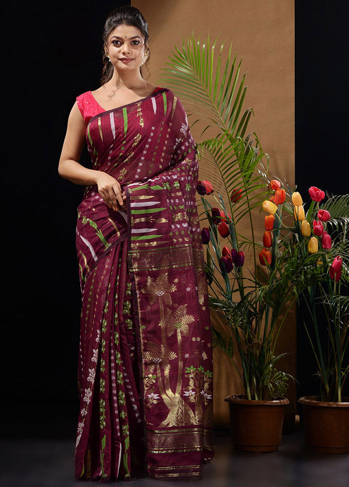 Magenta Tant Saree Without Blouse Piece - Indian Silk House Agencies