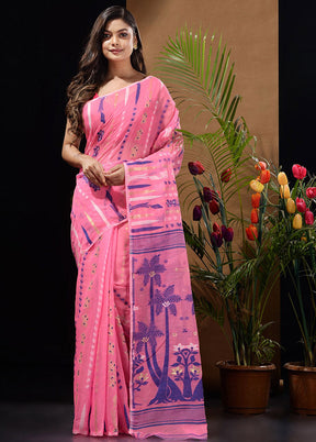 Pink Tant Saree Without Blouse Piece - Indian Silk House Agencies