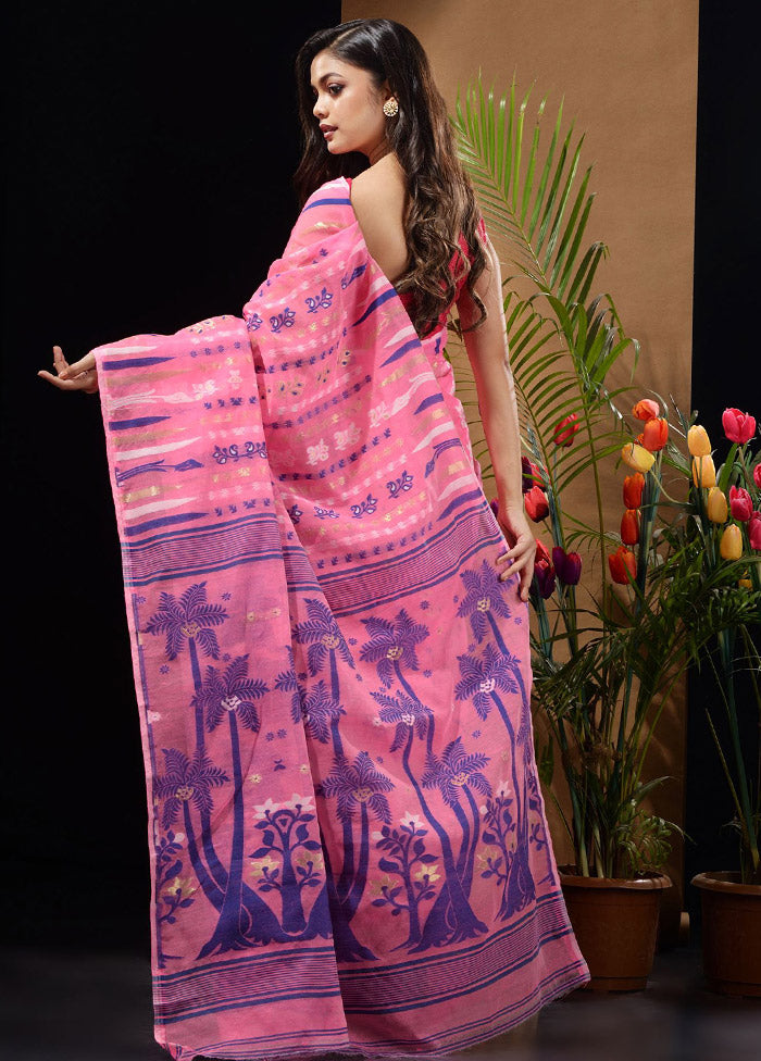 Pink Tant Saree Without Blouse Piece - Indian Silk House Agencies