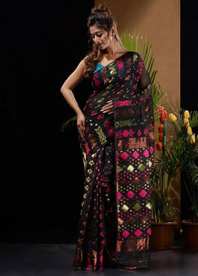 Black Tant Saree Without Blouse Piece - Indian Silk House Agencies