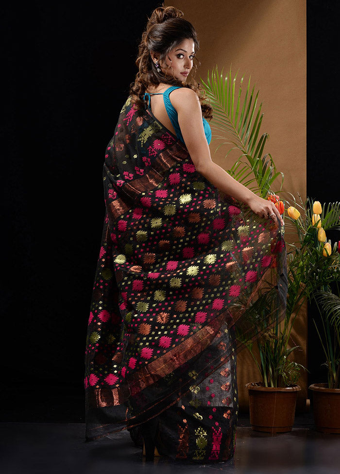 Black Tant Saree Without Blouse Piece - Indian Silk House Agencies