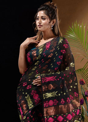 Black Tant Saree Without Blouse Piece - Indian Silk House Agencies