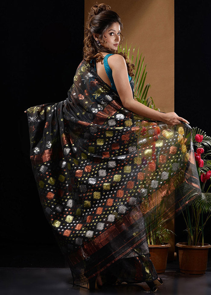 Black Tant Saree Without Blouse Piece - Indian Silk House Agencies