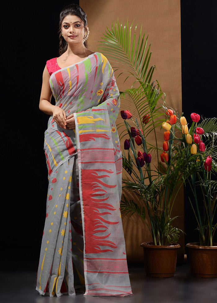 Grey Tant Saree Without Blouse Piece - Indian Silk House Agencies