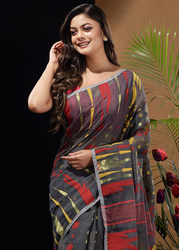 Black Tant Saree Without Blouse Piece - Indian Silk House Agencies