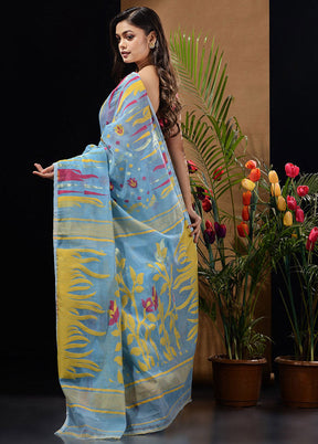 Sky Blue Tant Saree Without Blouse Piece - Indian Silk House Agencies