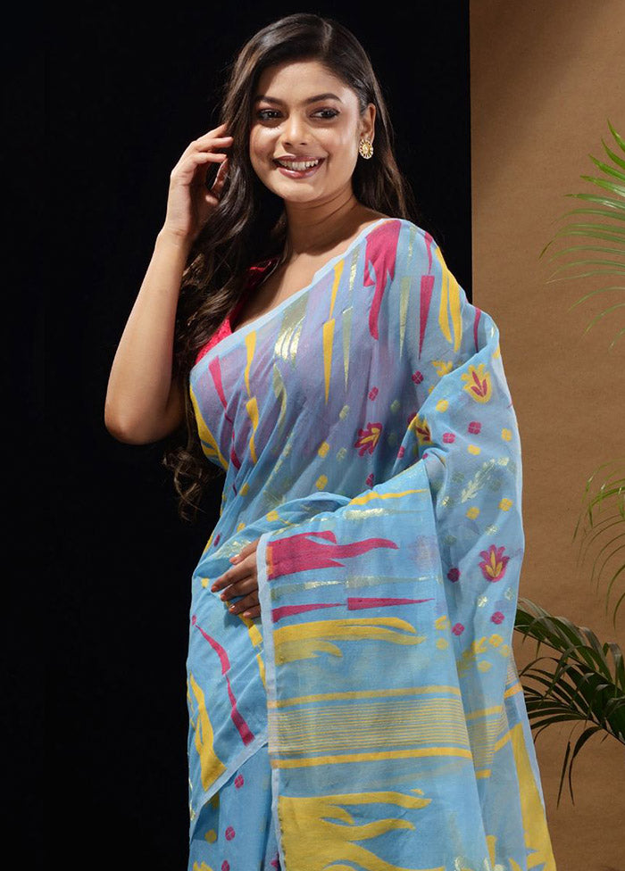 Sky Blue Tant Saree Without Blouse Piece - Indian Silk House Agencies