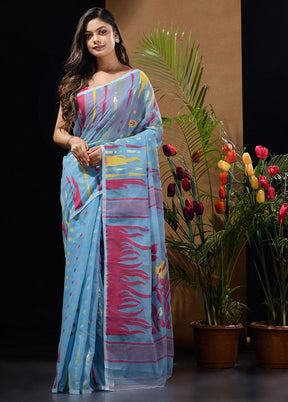 Sky Blue Tant Saree Without Blouse Piece - Indian Silk House Agencies