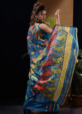 Blue Tant Saree Without Blouse Piece - Indian Silk House Agencies