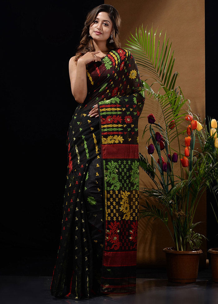 Black Tant Saree Without Blouse Piece - Indian Silk House Agencies