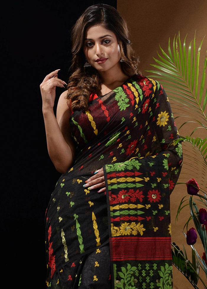 Black Tant Saree Without Blouse Piece - Indian Silk House Agencies