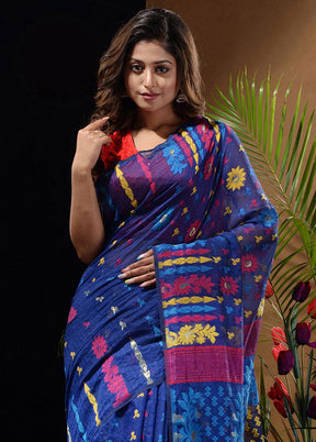 Blue Tant Saree Without Blouse Piece - Indian Silk House Agencies