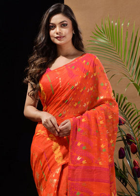 Orange Tant Saree Without Blouse Piece - Indian Silk House Agencies