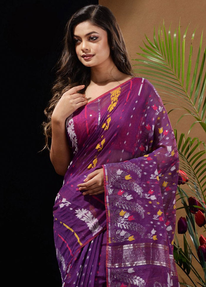 Violet Tant Saree Without Blouse Piece - Indian Silk House Agencies