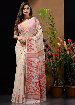 White Tant Saree Without Blouse Piece - Indian Silk House Agencies