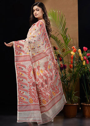 White Tant Saree Without Blouse Piece - Indian Silk House Agencies