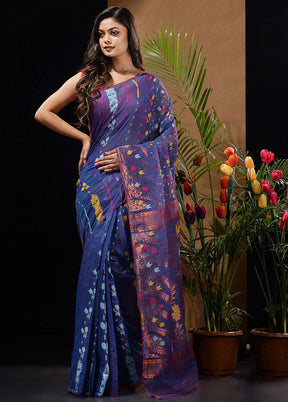 Blue Tant Saree Without Blouse Piece - Indian Silk House Agencies