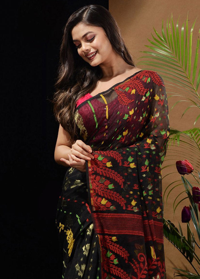 Black Tant Saree Without Blouse Piece - Indian Silk House Agencies