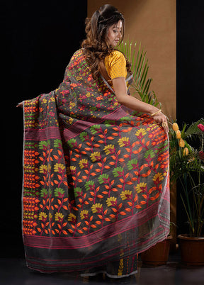 Dark Grey Tant Saree Without Blouse Piece - Indian Silk House Agencies