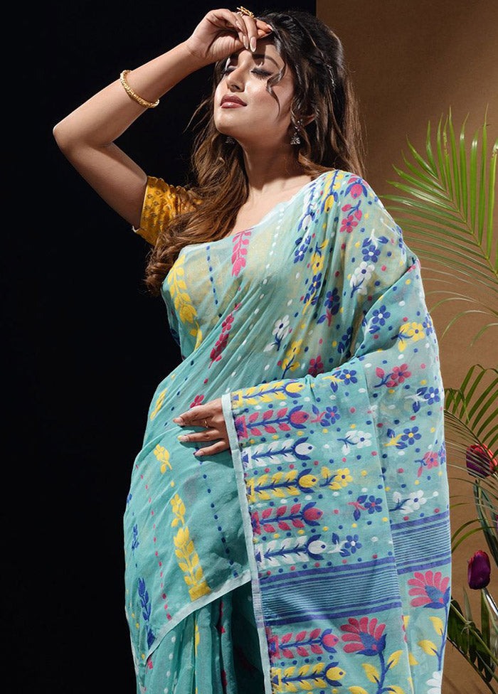 Sea Green Tant Saree Without Blouse Piece - Indian Silk House Agencies