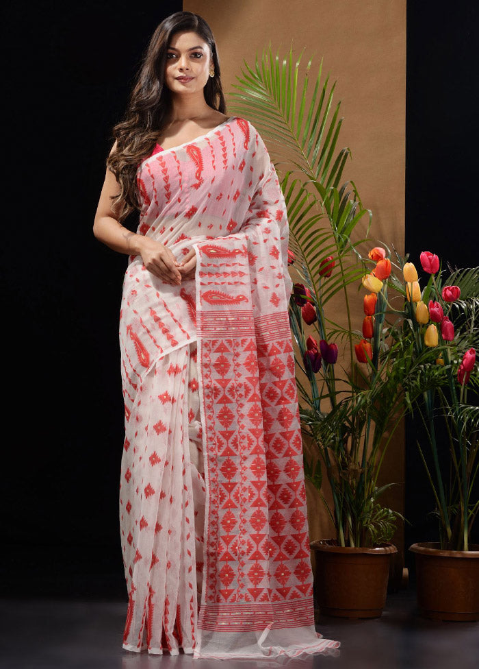 White Tant Saree Without Blouse Piece - Indian Silk House Agencies