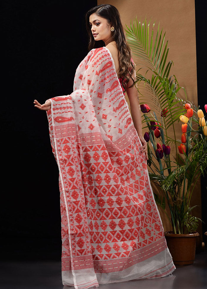 White Tant Saree Without Blouse Piece - Indian Silk House Agencies