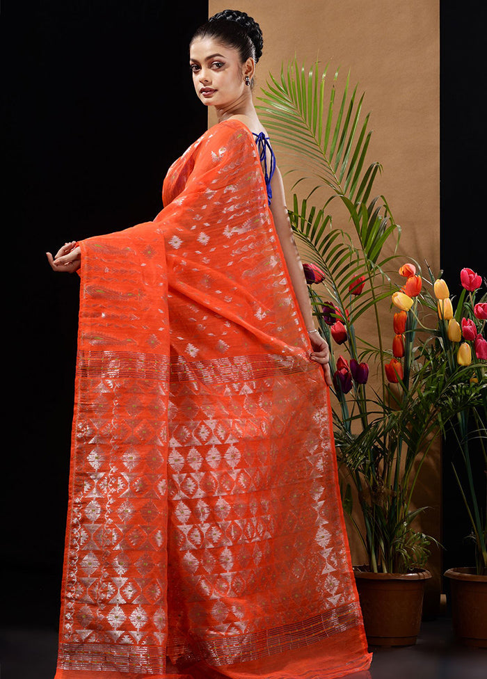 Orange Tant Saree Without Blouse Piece - Indian Silk House Agencies