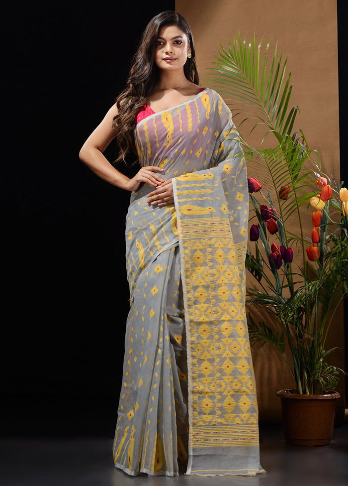 Grey Tant Saree Without Blouse Piece - Indian Silk House Agencies