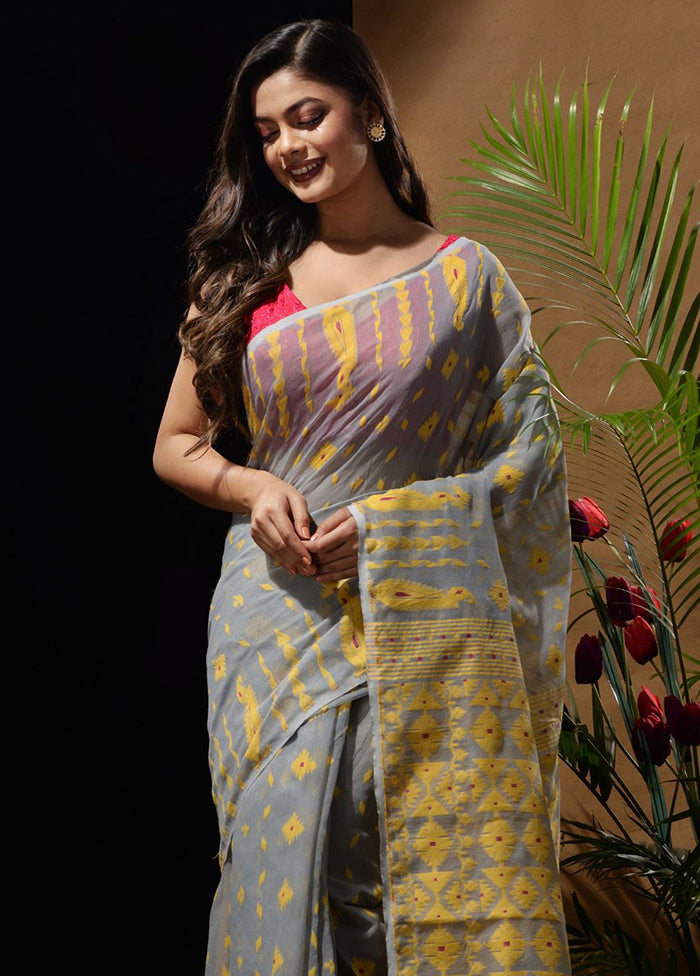 Grey Tant Saree Without Blouse Piece - Indian Silk House Agencies