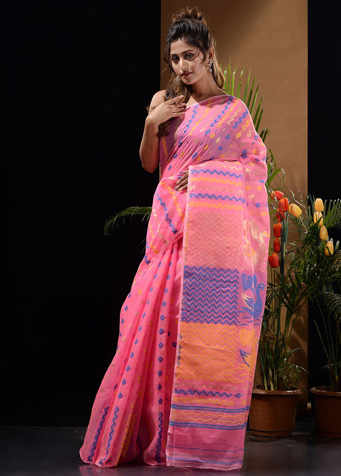 Pink Tant Saree Without Blouse Piece - Indian Silk House Agencies