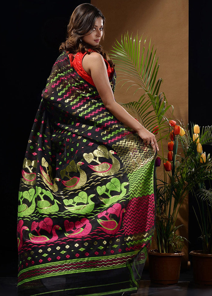 Black Tant Saree Without Blouse Piece - Indian Silk House Agencies