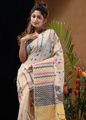 Off White Tant Saree Without Blouse Piece - Indian Silk House Agencies