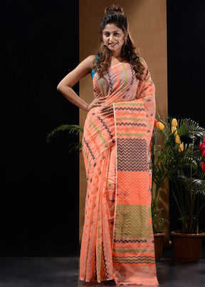 Peach Tant Saree Without Blouse Piece - Indian Silk House Agencies