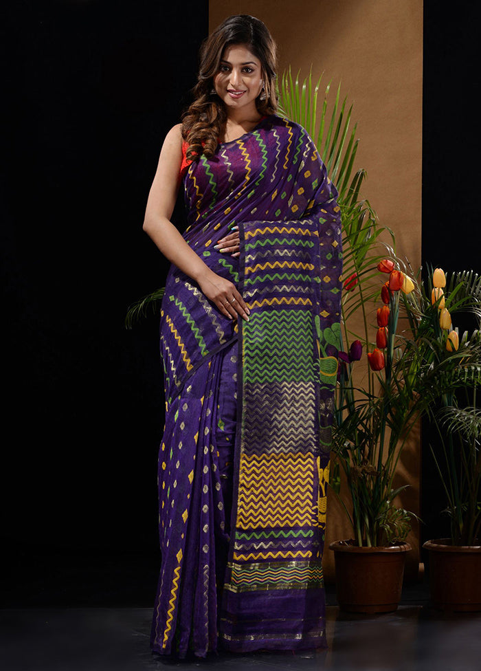 Dark Blue Tant Saree Without Blouse Piece - Indian Silk House Agencies