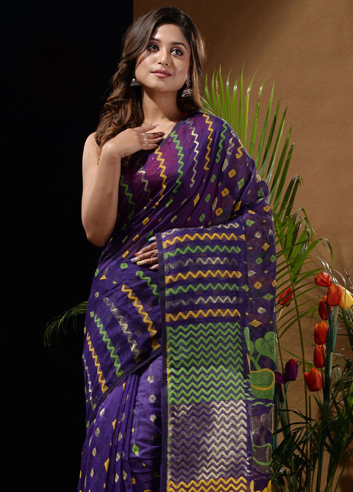 Dark Blue Tant Saree Without Blouse Piece - Indian Silk House Agencies