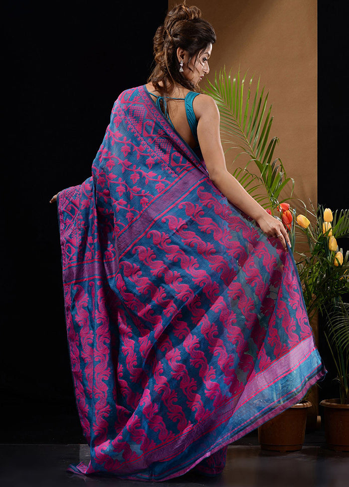 Blue Tant Saree Without Blouse Piece - Indian Silk House Agencies