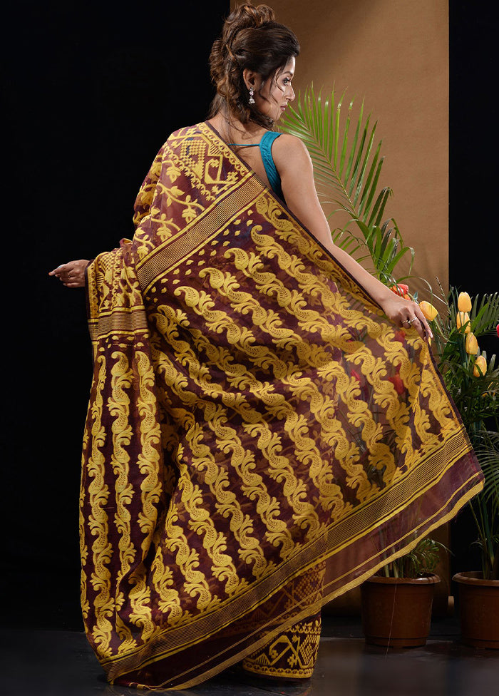 Dark Brown Tant Saree Without Blouse Piece - Indian Silk House Agencies