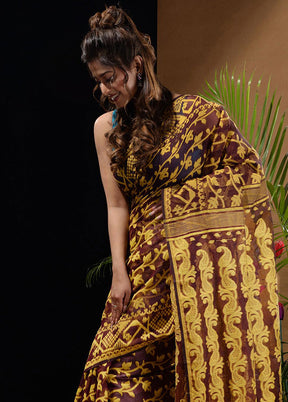 Dark Brown Tant Saree Without Blouse Piece - Indian Silk House Agencies