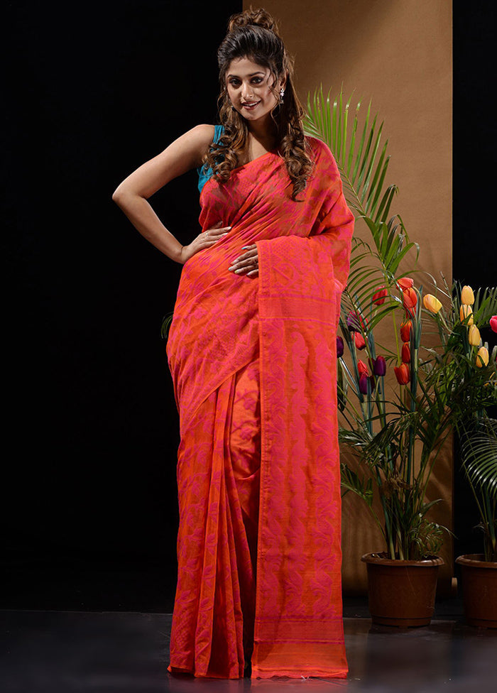 Orange Tant Saree Without Blouse Piece - Indian Silk House Agencies