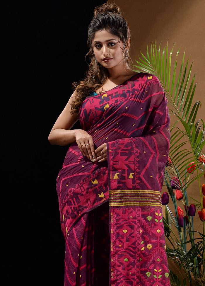 Magenta Tant Saree Without Blouse Piece - Indian Silk House Agencies