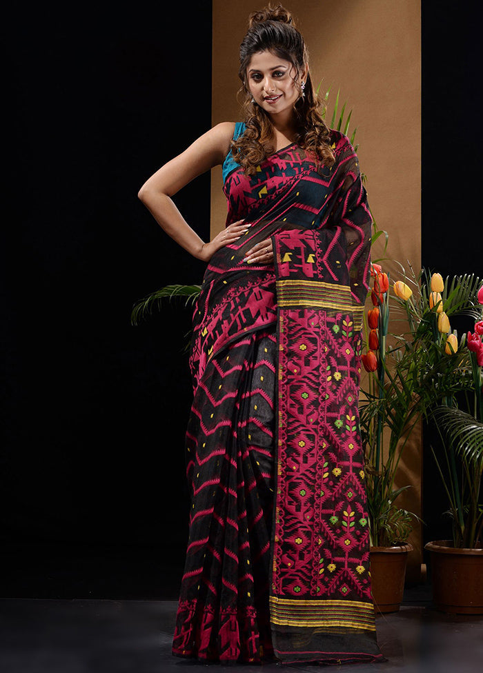 Black Tant Saree Without Blouse Piece - Indian Silk House Agencies