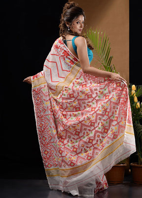 White Tant Saree Without Blouse Piece - Indian Silk House Agencies