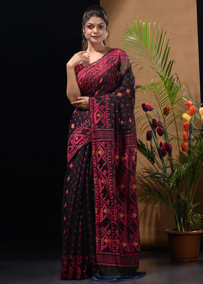 Black Tant Saree Without Blouse Piece - Indian Silk House Agencies