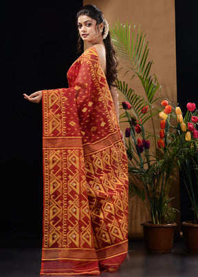 Dark Red Tant Saree Without Blouse Piece - Indian Silk House Agencies