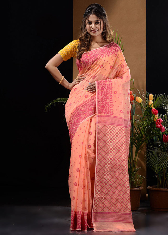 Peach Tant Saree Without Blouse Piece - Indian Silk House Agencies