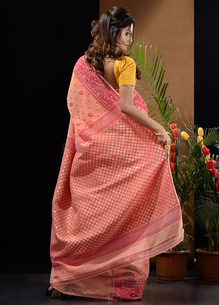 Peach Tant Saree Without Blouse Piece - Indian Silk House Agencies