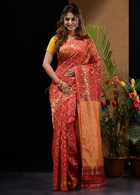 Red Tant Saree Without Blouse Piece - Indian Silk House Agencies