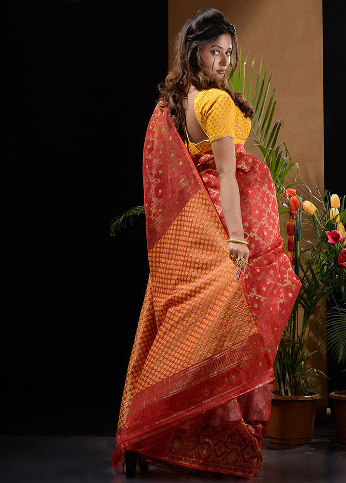 Red Tant Saree Without Blouse Piece - Indian Silk House Agencies