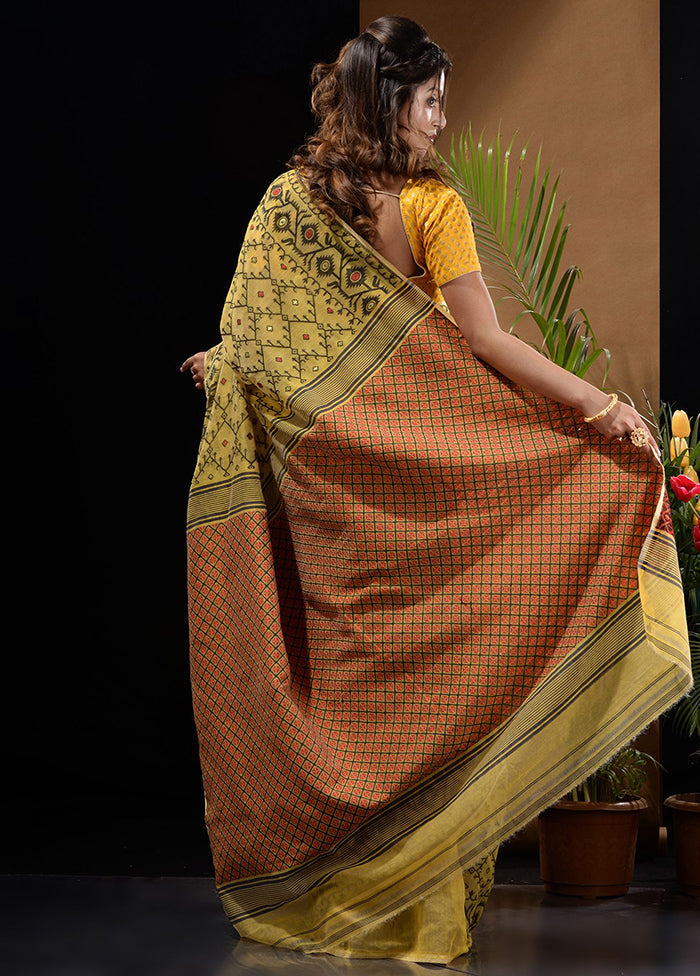 Yellow Tant Saree Without Blouse Piece - Indian Silk House Agencies