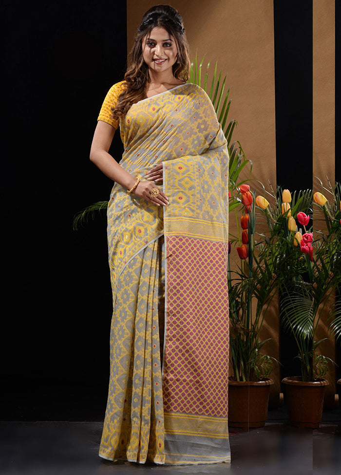 Grey Tant Saree Without Blouse Piece - Indian Silk House Agencies